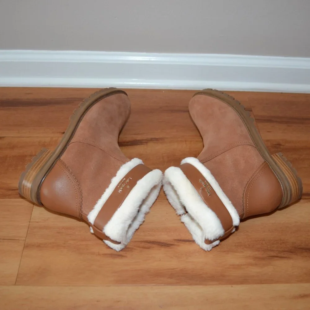 KATE SPADE NEW Bailee Faux Fur Lined Warm Gingerbread suede Ankle Booties 7.5